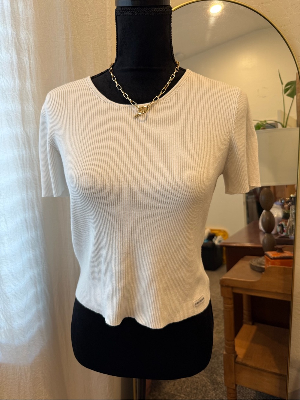 Calvin Klein white Ribbed Short-Sleeve Knit Tee